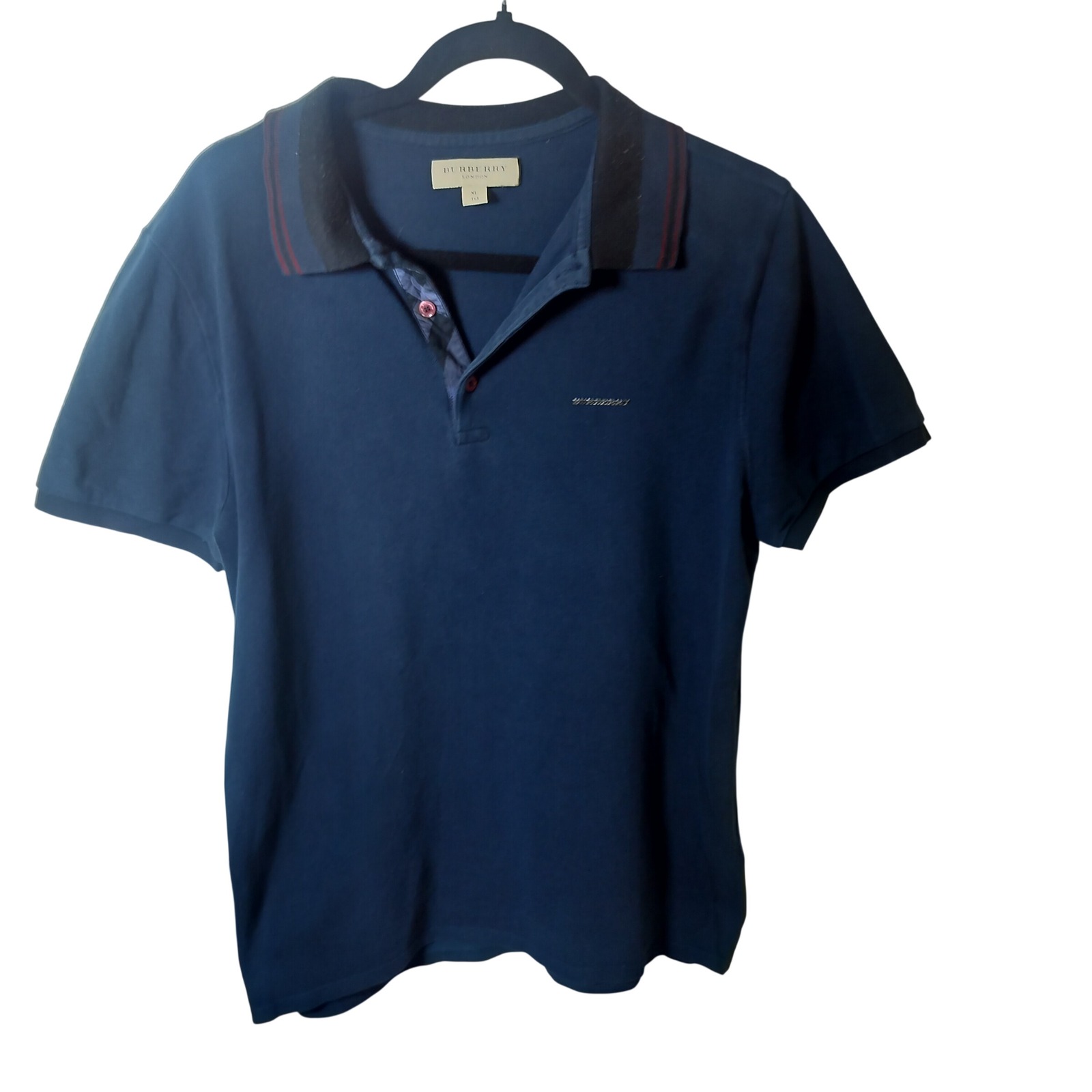 Burberry London Mens Xl Navy Blue Pique Polo Shirt Nova Check Placket Portugal